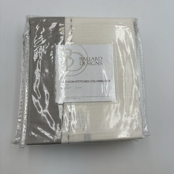 BALLARD DESIGNS LINEN GREY & WHITE CLASSIC (2) STANDARD PILLOW SHAMS 20X26 - Picture 4 of 7